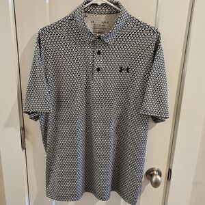 Under Armour Playoff Polo Shirt - All-Over Swan Print - Black & White - Large